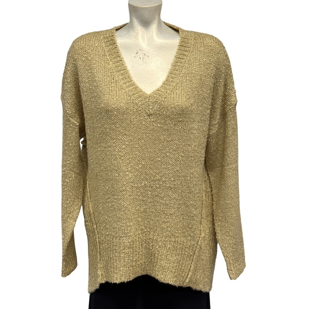 HEIMISH Regular Plus Tan‎ Knit V Neck Sweater Long Sleeve Women Size M